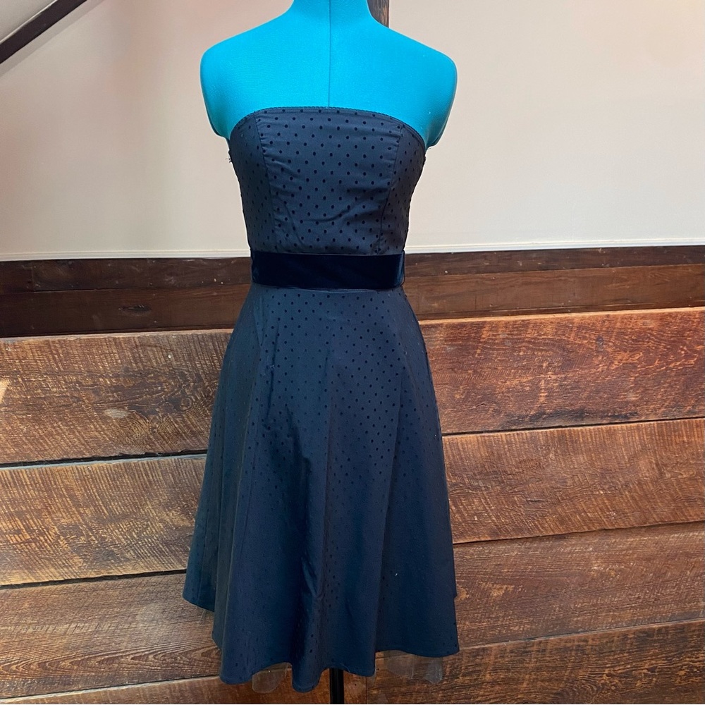 Rampage Gothic Strapless Sundress w/ Velvet Ribbon Belt & Polka Dots Vintage Y2K